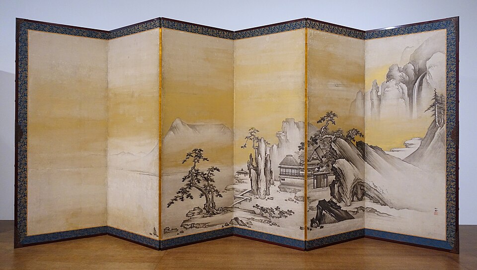 A Monk Claps His Hands, ink painting on a folding screen. Mid 1600s.