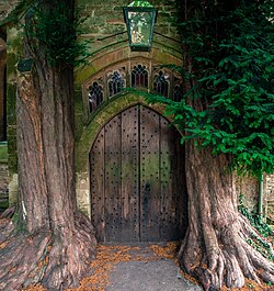 Yews framing door ofSt Edward's Church,Stow-on-the-Wold