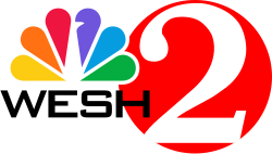 A white serif 2 in a red circle. To the left are the NBC peacock and the black letters "WESH" in a wide, square sans serif.