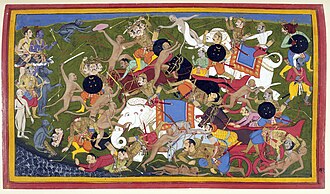 Manuscript illustration, c. 1650, of the Sanskrit epic Ramayana, composed in story-telling fashion c. 400 BCE – c. 300 CE