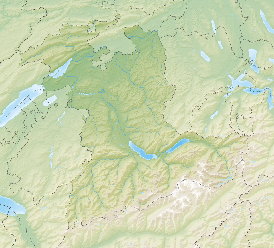 Map of the Canton of Bern showing locations of castles.
