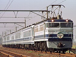 EF65 class electric locomotive number 105 pulls the Euroliner train in Japan in 2009