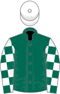 Dark green, dark green and white check sleeves, white cap