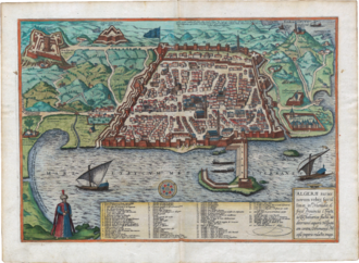 Map depicting the walled city of Algiers in 1576