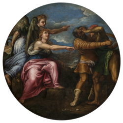  circular painting with multiple figures