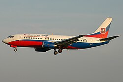 A Boeing 737-300 approaching Moscow-Vnukovo Airport in 2009.