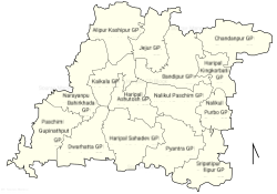 Haripal CD block map showing GP areas