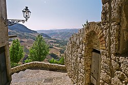 The town overlooks the valley