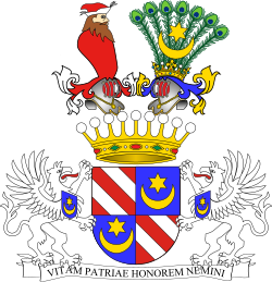 Coat of arms of Hutten-Czapski, a combination of Leliwa and the German coat of arms of the Hutten family
