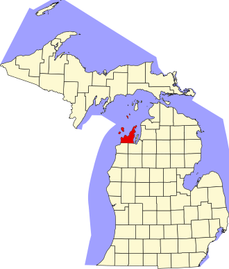 Map of Michigan highlighting Leelanau County