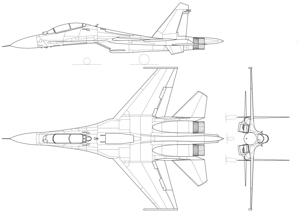 File:Sukhoi Su-30 3-view line drawing.svg