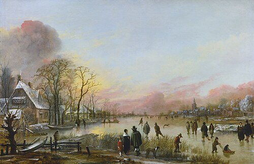 Frozen river at sunset