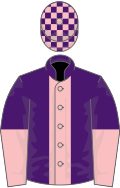 Purple, pink stripe, halved sleeves, checked cap