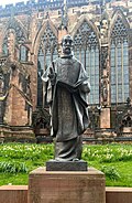 A sculpture of St Chad unveiled in 2021 outside Lichfield Cathedral