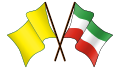 Iranian and liberal ideology flags waving together, with the plain Iranian tricolour