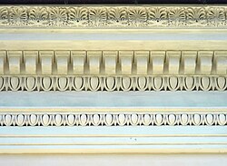 Dentils with egg-and-dart patterns on an entablature at Casino nobile of Villa Torlonia from Rome