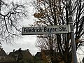 Street name sign, Friedrich-Bayer-Straße, Leverkusen, Germany