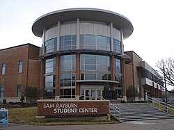 A statue of Rayburn in front of the Sam Rayburn Student Center (opened in 2009) at East Texas A&M University