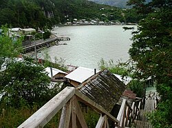 View of Caleta Tortel with its wooden walkways