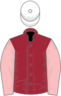 Maroon, pink sleeves, white cap