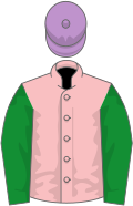 Pink, green sleeves, mauve cap