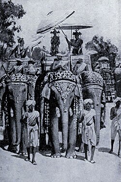 "King Harsha pays homage to Buddha", a 20th-century artist's imagination