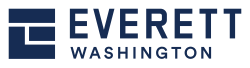 A blue square with three white lines to form a stylized "E", with the words "Everett Washington" next to it.