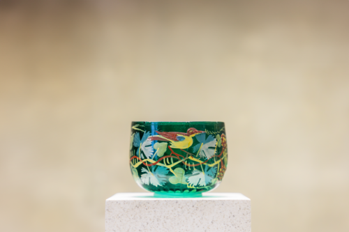 Cylindrical cup, so-called "of the birds". Imperial Age, Roman culture (1st–4th century AD) Muralto, Villa Liverpool. Discovery 1936. Find from 20–50 AD preserved inside the Visconti castle.