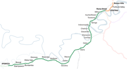 Map of the Ipswich railway line, Brisbane