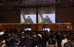 Zelenskyy addressing Japanese parliamentarians