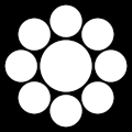 九曜紋 (Kuyō mon), representing the Sun, Venus, Mars, Jupiter, Saturn, Mercury, (full-)Moon, and the two quarter phases of the moon, the kamon of Date Masamune, Ishida Mitsunari, Hosokawa Tadaoki, and shamon of Chiba Shrine.