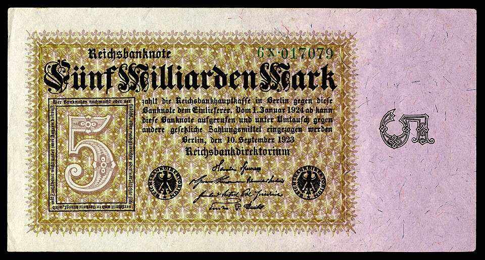 Five-billion Mark at Papiermark, by the Reichsbankdirektorium Berlin