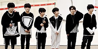 Boy Story busking at Starfield COEX Mall, April 2019L–R: Hanyu, Xinlong, Mingrui, Shuyang, Zeyu, and Zihao