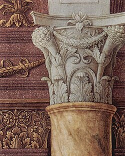 Renaissance column capital in The Circumsicion of Jesus, by Andrea Mantegna, c.1461, tempera on wood, Uffizi, Florence, Italy