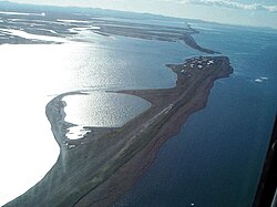 Aerial view of Kivalina, Alaska from the northwest.
