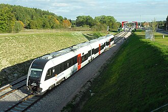 SA136-019 train leaving the Gdańsk Kiełpinek railway station