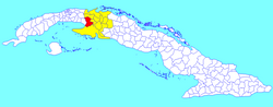 Unión de Reyes municipality (red) within  Matanzas Province (yellow) and Cuba