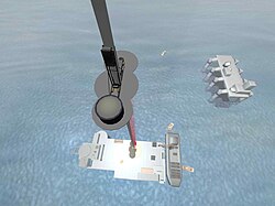 A conceptual drawing of a space elevator lifting off