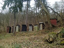 Row of outhouses