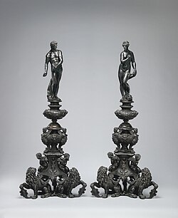 Pair of Italian andiron fronts, around 1600