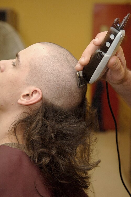 File:Recruit having head shaved.jpg