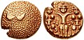 Coin of Muhammad Ali Khan Wallajah containing images of hindu goddesses. Many of his coins were contained Tamil and Persian Script.