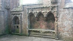 15th-century  piscina and sedilia, Lincluden Collegiate Church, Dumfries and Galloway