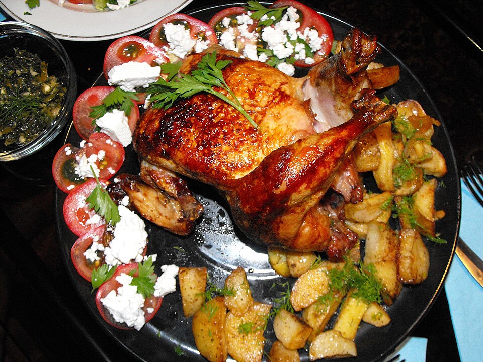 File:Roasted chicken and potatoes.JPG