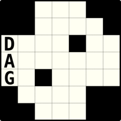 Starting grid for a simple Fill-In. The word list is:, GI IO ON OR, DAG EVO OED REF, ARID CLEF CLOD DAIS DENS DOLE EDIT SILO, ARTICLE VESICLE