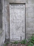 A list of tolls due on the building (since removed, to be reinstalled upon completion of renovation)