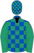 Royal blue and emerald green check, emerald green sleeves