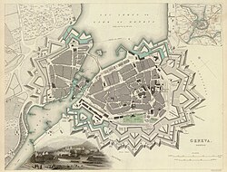 Plan of Geneva and environs in 1841. The colossal fortifications, incorporating numerous bastions and among the most important in Europe, were demolished ten years later.