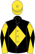 Black, yellow diamond, yellow and black diabolo on sleeves, yellow cap