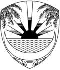 Mohammad Yamin's proposed escutcheon design for the United States of Indonesia, rejected, deemed too similar to the Rising Sun Flag (1949–1950)